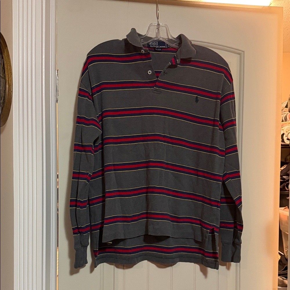 Polo by Ralph Lauren Gray and Red Striped Sweater